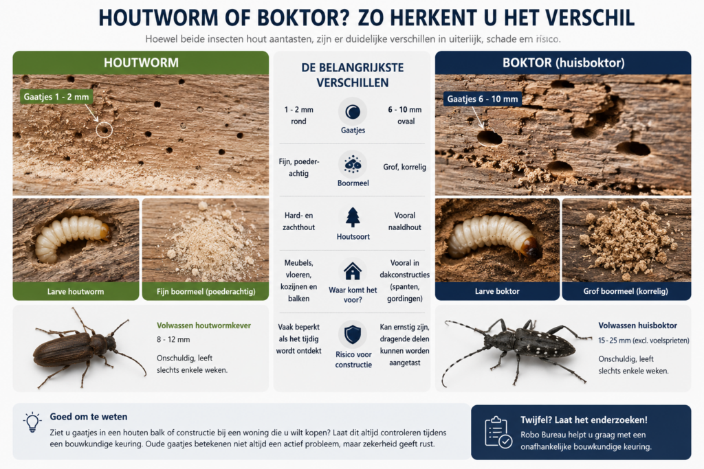 Houtworm of boktor? Zo herkent u het verschil
